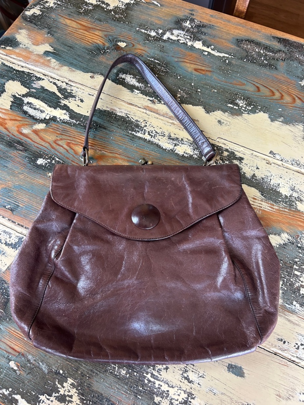 HOBO Chocolate Brown Leather Shoulder Bag with Top Handle